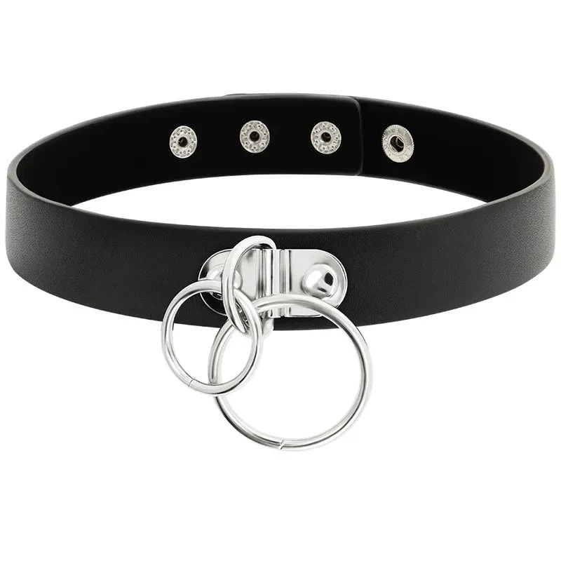 COQUETTE CHIC DESIRE - DOUBLE RING VEGAN LEATHER CHOKER - intimoo