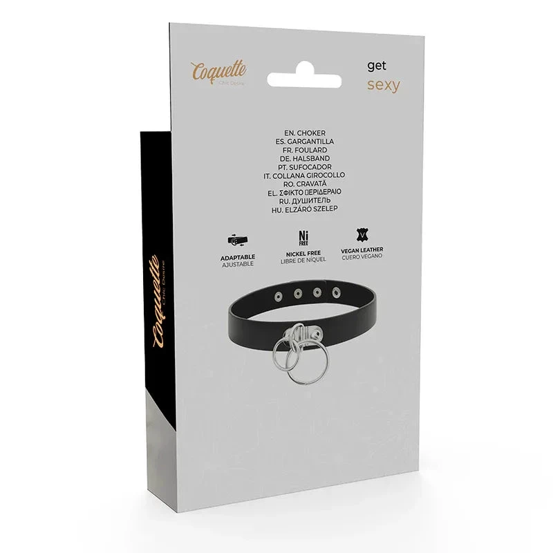 COQUETTE CHIC DESIRE - DOUBLE RING VEGAN LEATHER CHOKER - intimoo