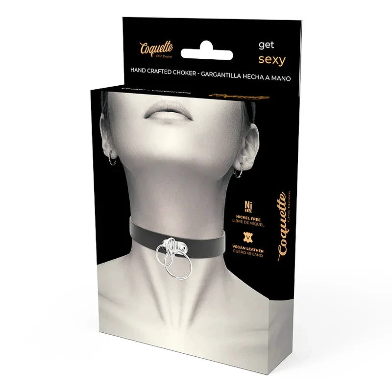 COQUETTE CHIC DESIRE - DOUBLE RING VEGAN LEATHER CHOKER - intimoo