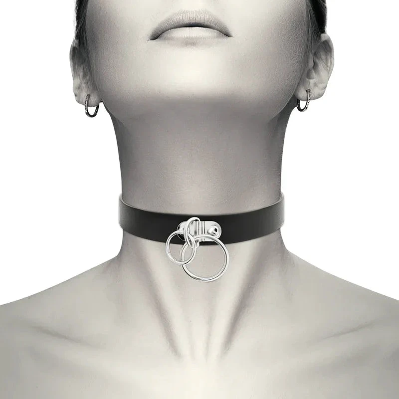COQUETTE CHIC DESIRE - DOUBLE RING VEGAN LEATHER CHOKER - intimoo
