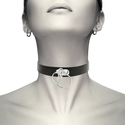 COQUETTE CHIC DESIRE - DOUBLE RING VEGAN LEATHER CHOKER - intimoo