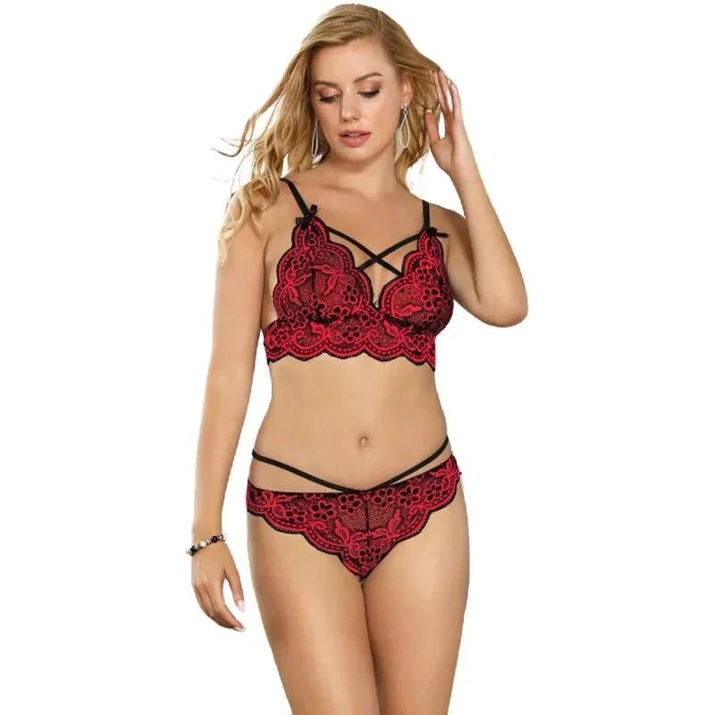 SUBBLIME - SET TWO PIECES SET LACE TOP AND PANTIES S/M - intimoo