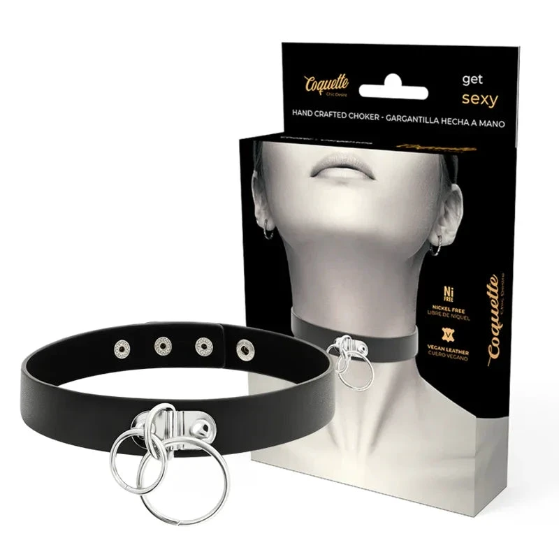 COQUETTE CHIC DESIRE - DOUBLE RING VEGAN LEATHER CHOKER - intimoo