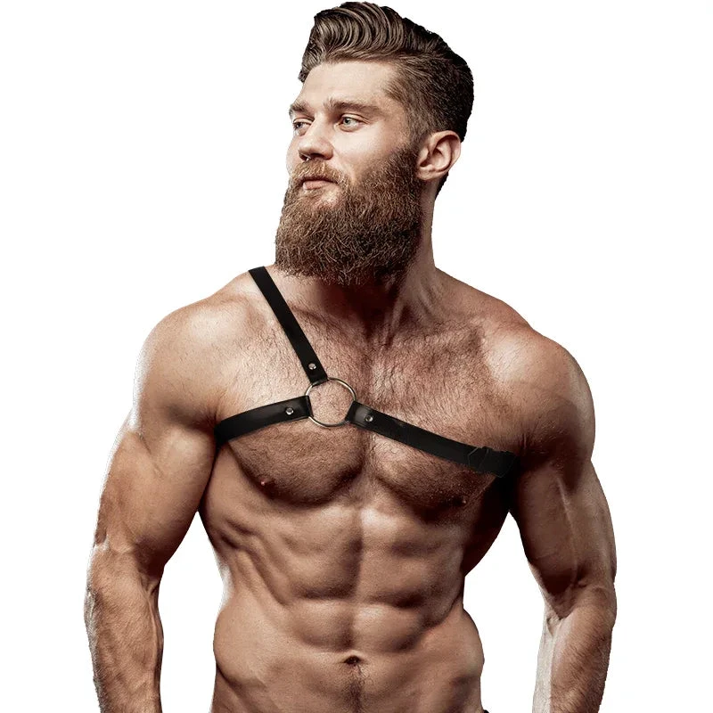 FETISH SUBMISSIVE - ATTITUDE MENS CROSSED SHOULDER ECO LEATHER HARNESS - intimoo