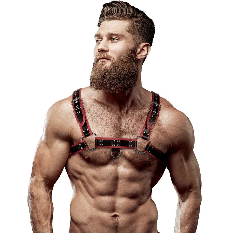 FETISH SUBMISSIVE ATTITUDE - MENS ECO-LEATHER CHEST HARNESS BLACK/RED - intimoo