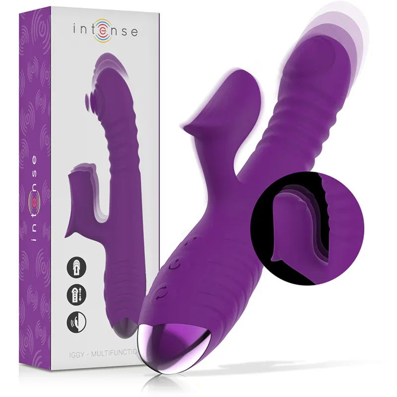 INTENSE - IGGY MULTIFUNCTION RECHARGEABLE VIBRATOR UP & DOWN WITH CLITORAL STIMULATOR PURPLE - intimoo