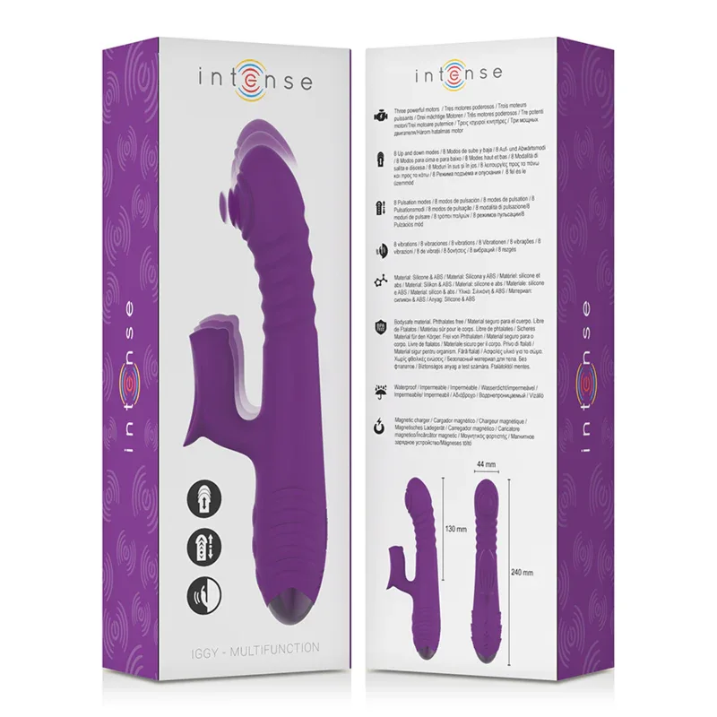 INTENSE - IGGY MULTIFUNCTION RECHARGEABLE VIBRATOR UP & DOWN WITH CLITORAL STIMULATOR PURPLE - intimoo