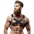FETISH SUBMISSIVE ATTITUDE - ADJUSTABLE NEOPRENE CROSS-OVER CHEST BULLDOG HARNESS WITH ZIPPERS FOR MEN - intimoo