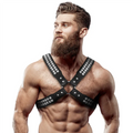 FETISH SUBMISSIVE ATTITUDE - MENS CROSSED CHEST ECO-LEATHER HARNESS WITH RIVETS - intimoo