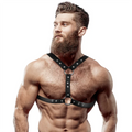 FETISH SUBMISSIVE ATTITUDE - ECO-LEATHER CHEST HARNESS WITH DOUBLE SUPPORT AND STUDS FOR MEN - intimoo