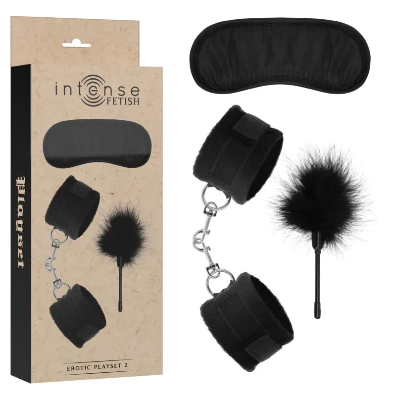 INTENSE - FETISH EROTIC PLAYSET 2 WITH HANDCUFFS, BLIND MASK AND TICKLER - intimoo