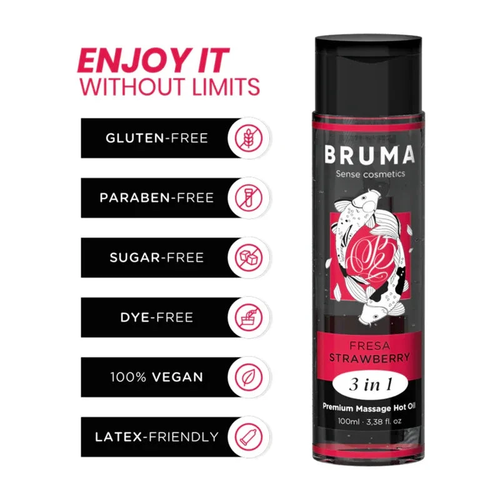 BRUMA - PREMIUM MASSAGE HOT OIL STRAWBERRY 3 IN 1 - 100 ML - intimoo