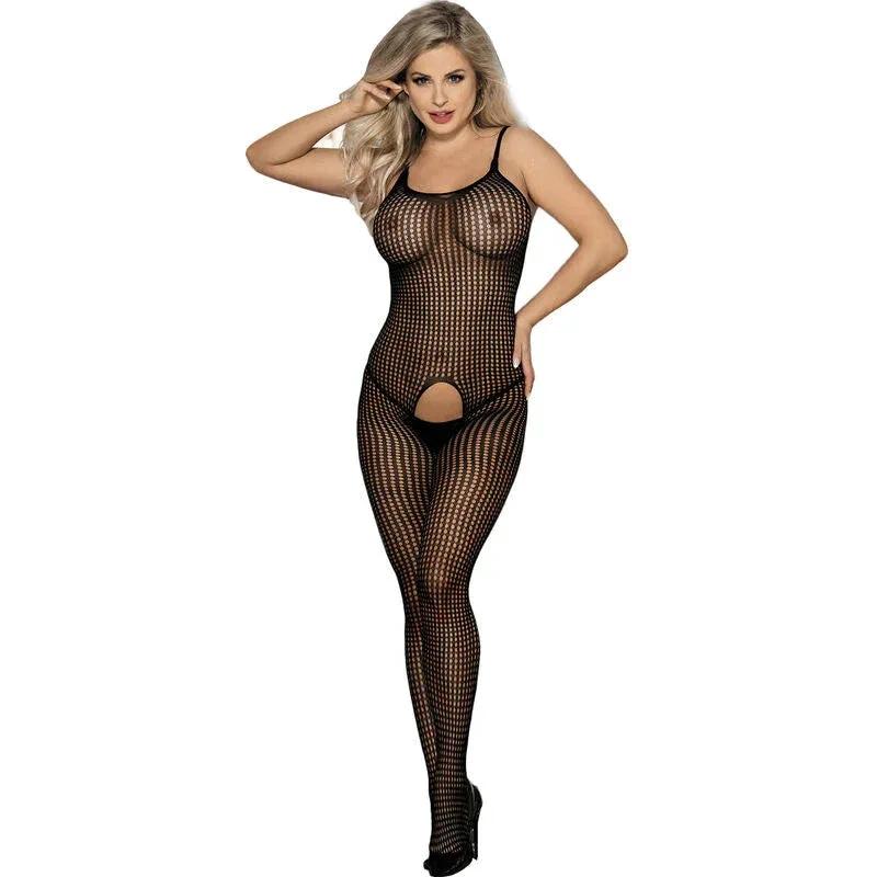 SUBBLIME - 951726 BLACK ELASTIC FISHNET CROTCHLESS BODYSTOCKING ONE SIZE - intimoo