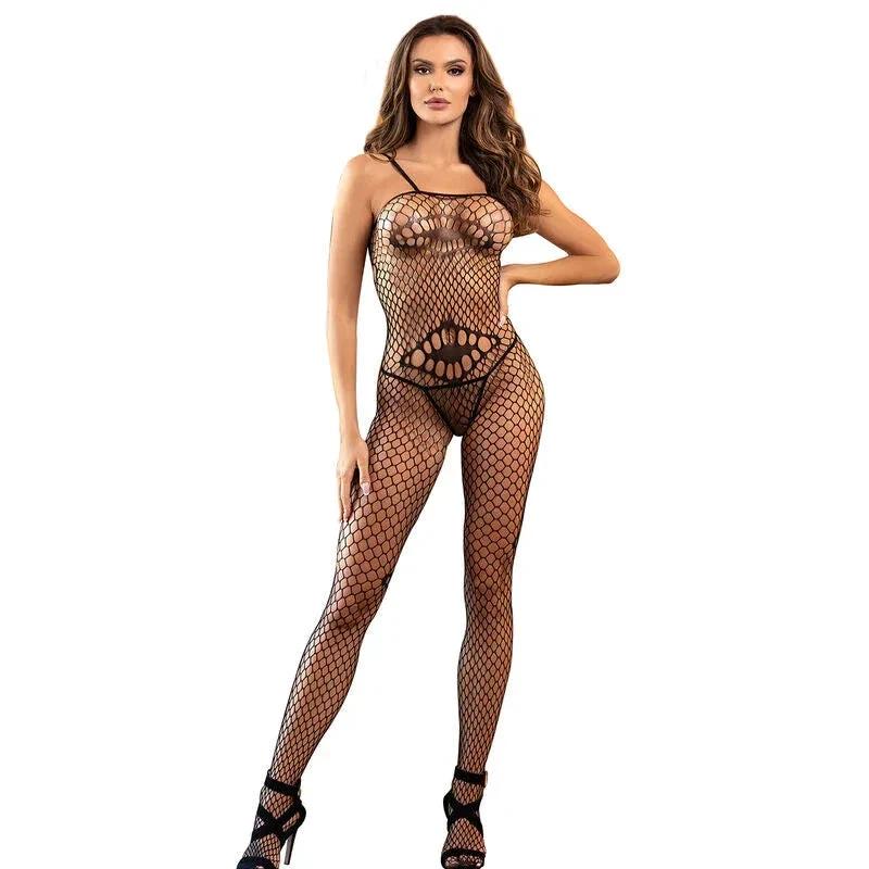 SUBBLIME - 952112 FISHNET BODYSTOCKING WITH DETAILS ON THE CHEST AND BELLY BLACK ONE SIZE - intimoo