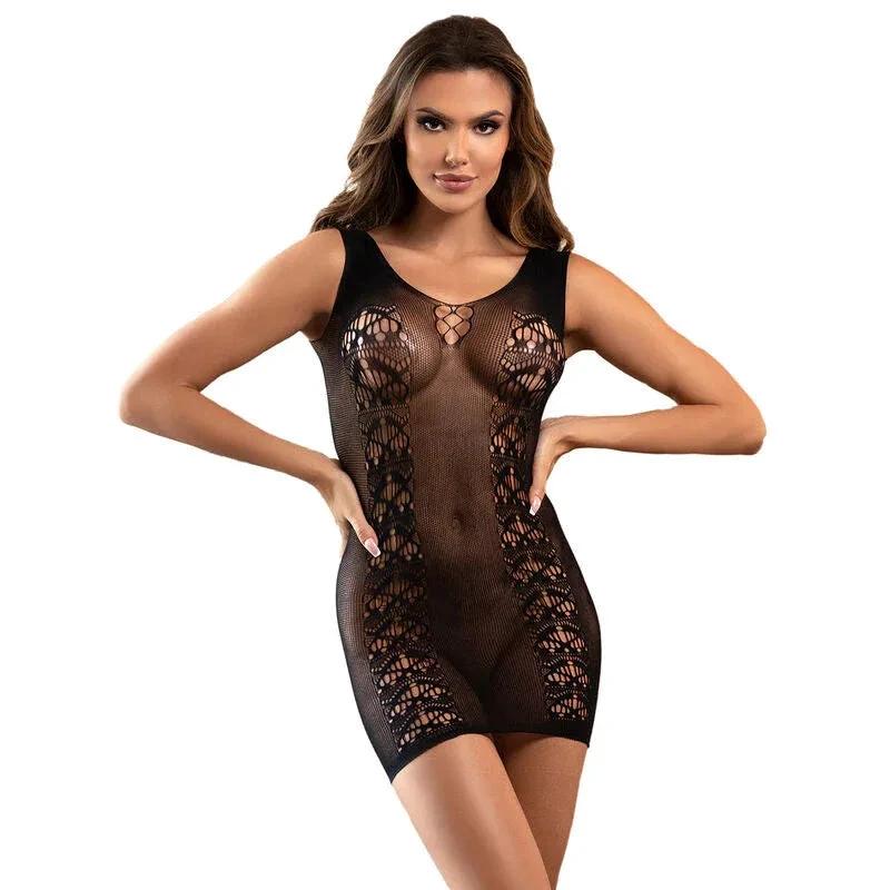 SUBBLIME - 952167 SHORT ELASTIC FISHNET DRESS BLACK ONE SIZE - intimoo