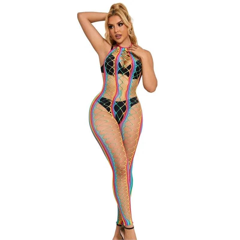 SUBBLIME - 952358 RAINBOW MESH HALTER NECK BODYSTOCKING XS/M - intimoo