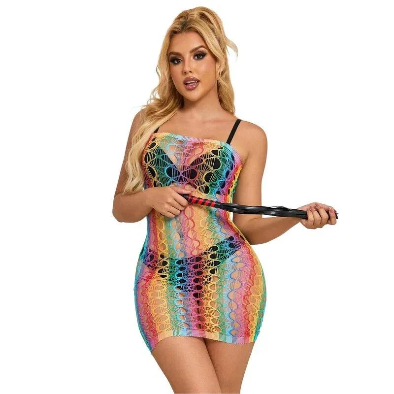 SUBBLIME - 952365 RAINBOW BARE SHOULDER FISHNET DRESS ONE SIZE - intimoo
