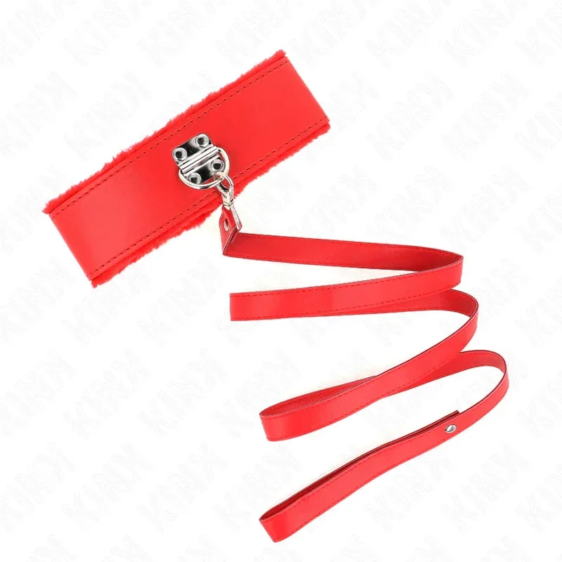 KINK - NECKLACE WITH LEASH 116 CM WITH SILVER STUDS MODEL 4 RED ADJUSTABLE 40-48 CM X 6 CM - intimoo