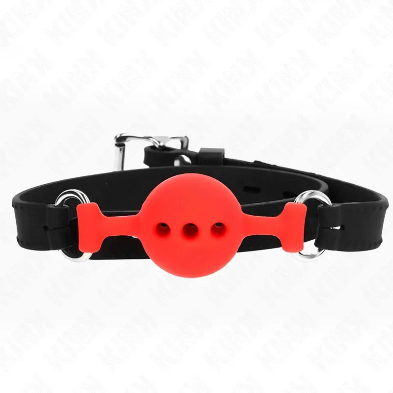 KINK - FULL SILICONE GAG 55 x 2 CM WITH 4 CM BALL SIZE S RED ADJUSTABLE 35-51 CM - intimoo