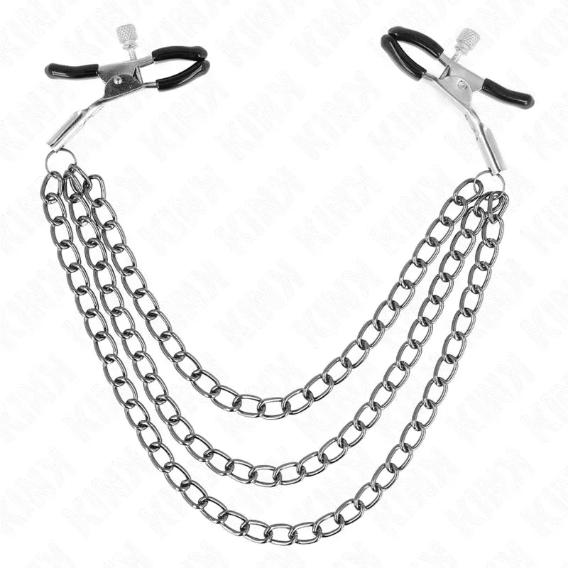 KINK - NIPPLE CLAMPS WITH 3 CHAINS BLACK 20/23/28 CM - intimoo
