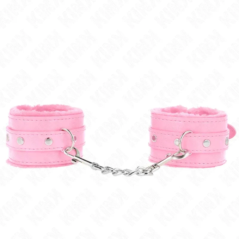 KINK - PREMIUM FUR LINED WRIST RESTRAINTS PINK WITH PINK BELT ADJUSTABLE 17-29 CM X 6 CM - intimoo