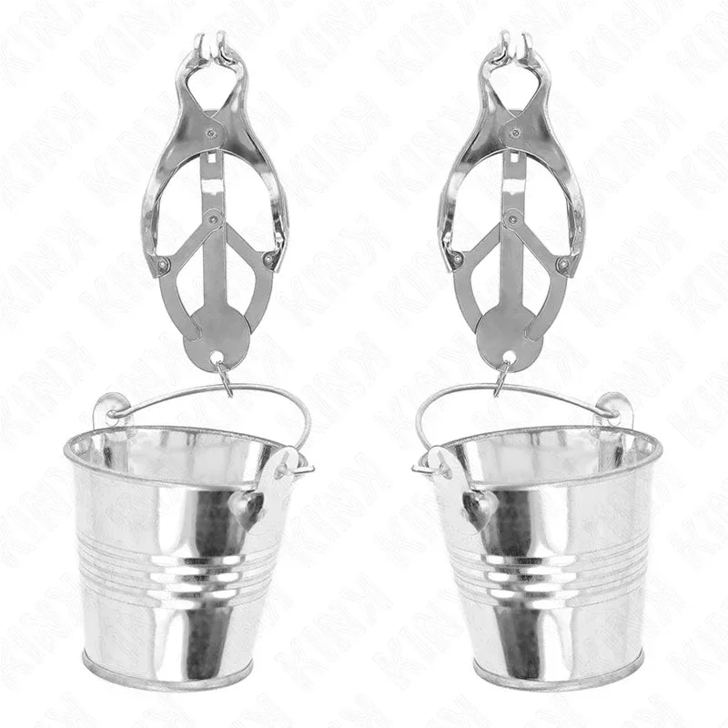 KINK - JAPANESE CLOVER NIPPLE CLAMPS WITH BUCKETS SILVER - intimoo