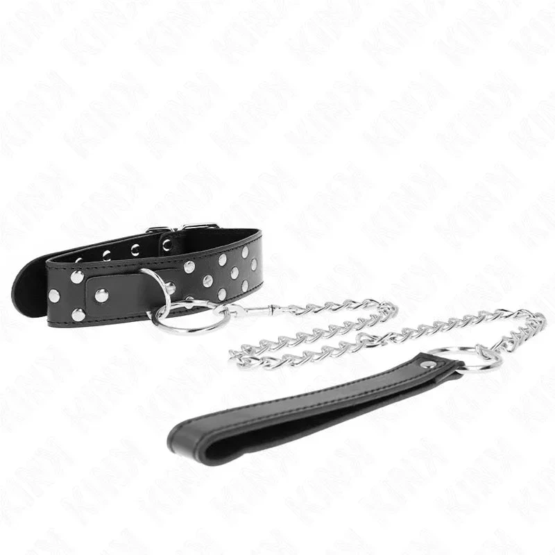 KINK - RING RIVET STRAP NECKLACE WITH BELT 65 CM BLACK ADJUSTABLE 36-50 CM X 3.8 CM - intimoo