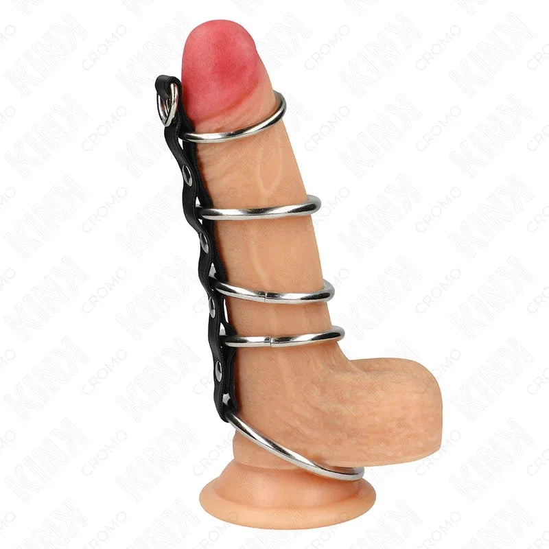 KINK - 5 INELE METALICE PENTRU PENIS DE 3,2 CM LA 5 CM ÎMPREUNĂTE CU PIELE - intimoo