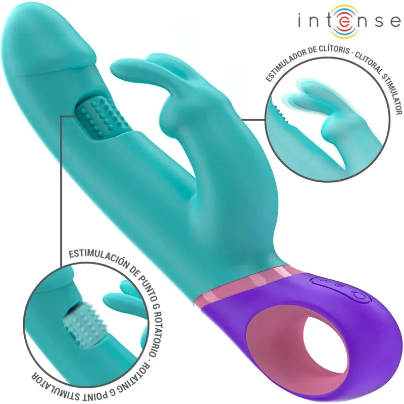 INTENSE - MONICA RABBIT VIBRATOR WITH ROTATING G-SPOT STIMULATOR BLUE - intimoo