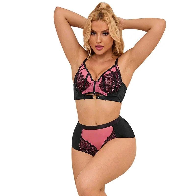 SUBBLIME - 955588 PINK PATENT LEATHER MESH ZIPPER BRA SET L/XL - intimoo