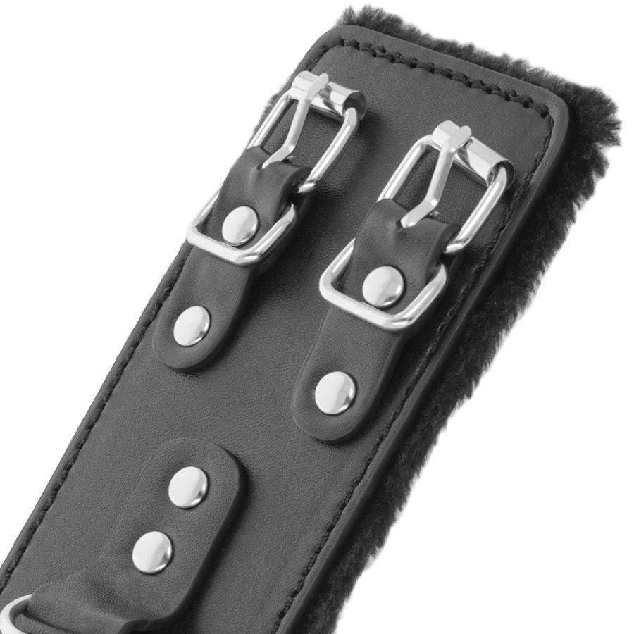 DARKNESS - BLACK ADJUSTABLE LEATHER HANDCUFFS WITH LINING - Image 4
