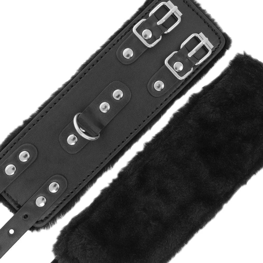 DARKNESS - BLACK ADJUSTABLE LEATHER HANDCUFFS WITH LINING - Image 5